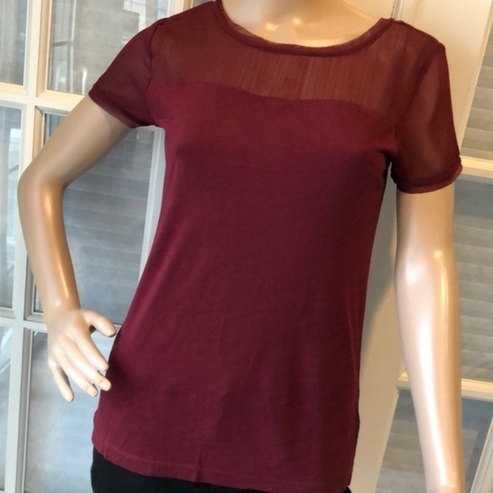 H&M pretty Maroon red sheer/solid dressy top